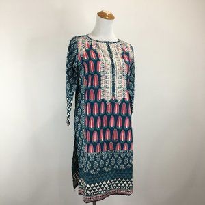 KHAADI PRET 3/4 Sleeve MultiColor Mixed Print Embroidery Kurta Tunic Dress Shirt